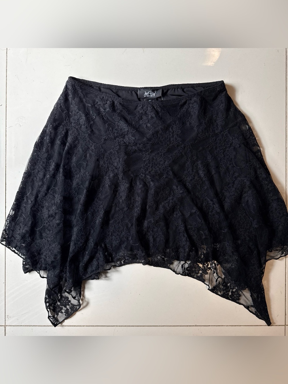 Just Polly Black Lace Hanky Hem Skirt